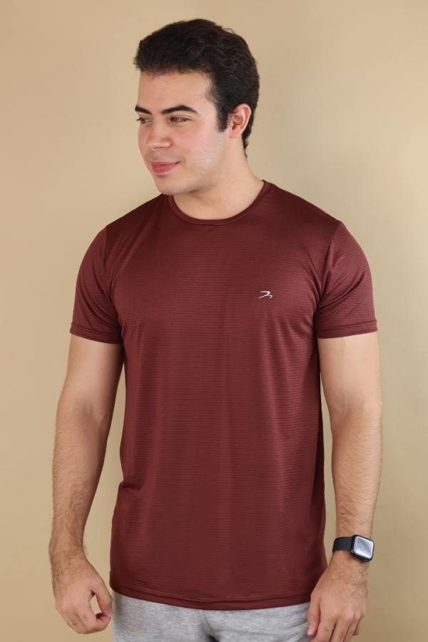 Playera Deportiva Para Hombre Manga Corta Tipo Dry Fit Rojo Vino